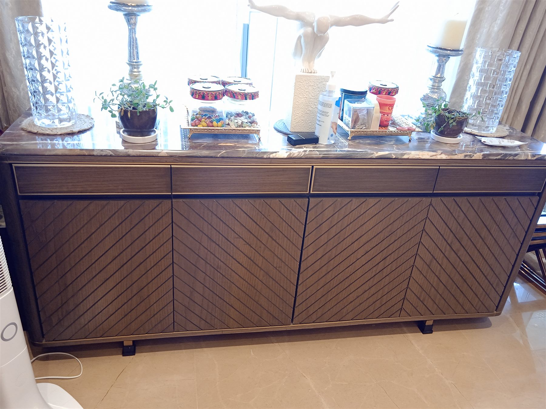 Sideboard with chevron veneer fronts